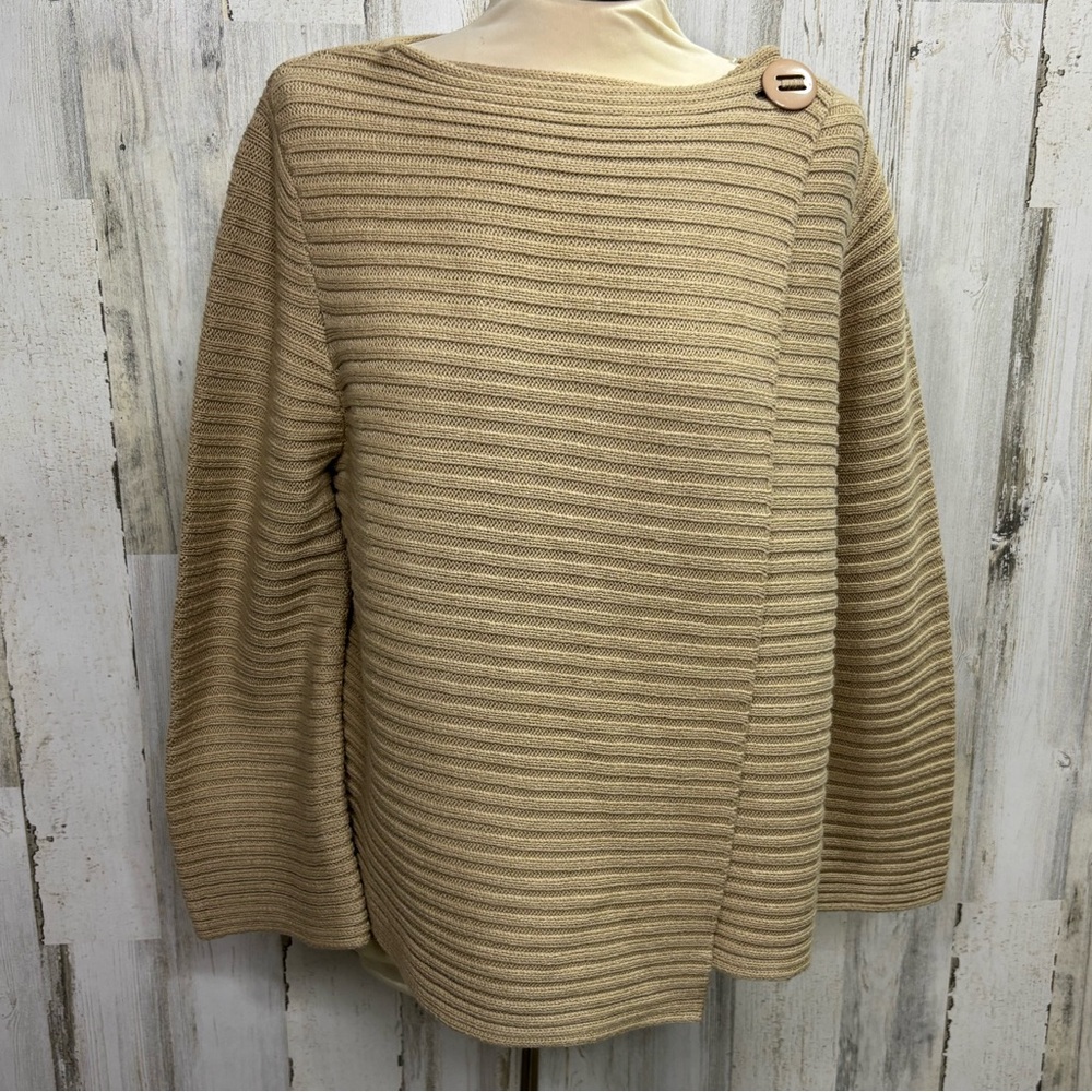 Adrienne Vittadini Ribbed Button-Shoulder Overlapping‎ Sweater